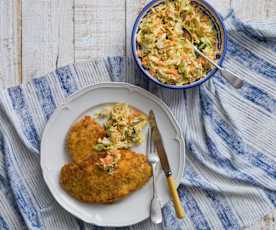 Cajun chicken schnitzel and slaw