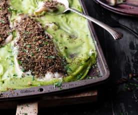 Filete de pescado con costra de café