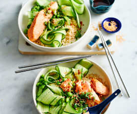 Teriyaki salmon with edamame and cucumber (Diabetes)