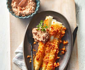Spargel mit Chilikruste und Tomatendip