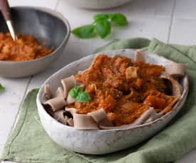 Tagliatelle de trigo sarraceno con ragout de verduras