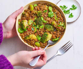 Bowl de lentilles et légumes verts