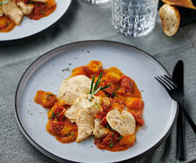 Maispoularde mit Cherry-Tomaten