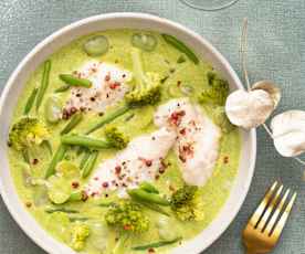 Blanquette de lotte à l'oseille et légumes verts