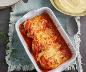 Pechugas de pollo pizzaiola con puré de patata