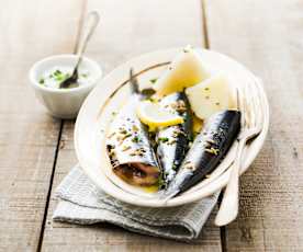 Sardines aux pommes de terre, crème à la ciboulette