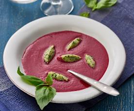 Beetroot soup with herb dumplings