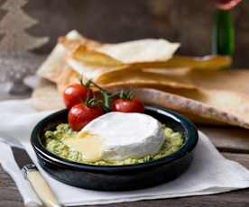 Melted Brie with basil and lemon pesto