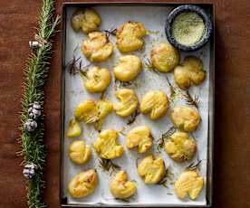 Smashed roasted potatoes with rosemary salt