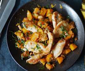 Sauté de poulet au potimarron et aux agrumes