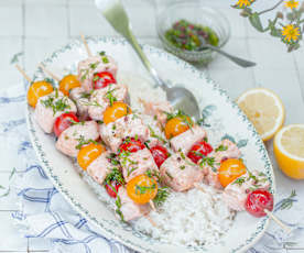 Brochettes de saumon aux tomates cerise