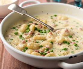 Gnocchi Carbonara with Peas