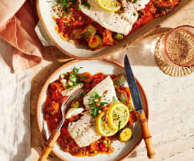 Steamed snapper with Sicilian caponata