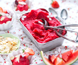 Sorbet fraise, pastèque et cerise