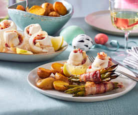 Schollenröllchen Finkenwerder Art mit Röstkartoffeln und Speckbohnen