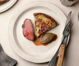 Lamb Rump with Pommes Anna and Aubergine Purée