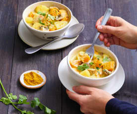 Curry coco aux pommes de terre, butternut et champignons