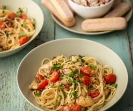 Spaghetti with Mussels and Tiramisu Dip
