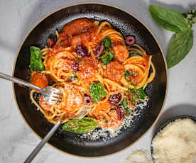 One pot pasta with chorizo (open bowl)