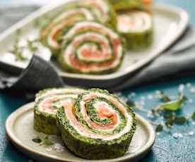 Spinach and smoked salmon roulade