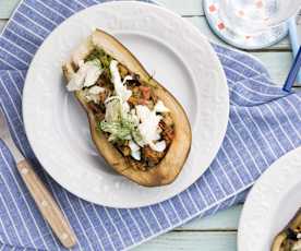 Gusci di melanzana con filetti di sogliola