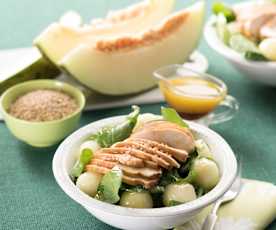 Ensalada de espinacas, pollo y melón