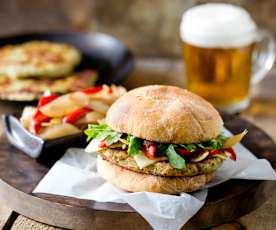 Turkey burgers with caramelised onion and capsicum