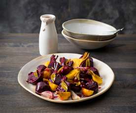 Steamed beetroot with creamy walnut sauce