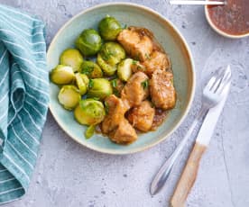 Sauté de porc au caramel et choux de Bruxelles