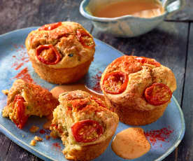 Muffiny cukiniowo-pomidorowe z kremowym sosem serowym