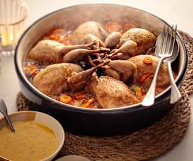 Caille, sauce à l'orange et carotte