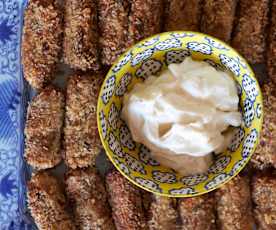 Padlizsános burgonyás krokettek fokhagymás majonézzel