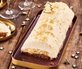 Bûche caramel au beurre salé, pommes caramélisées, mousse pomme