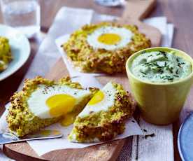 Wurzelgemüse-Nester mit Ei und Kräuter-Mayonnaise