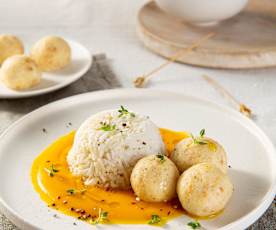 Polpettine di ricotta con crema di zucca e riso basmati