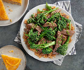 Mongolian Beef with Rice and Steamed Orange Cake