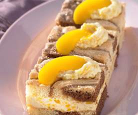 Marble sponge slice with peach crème