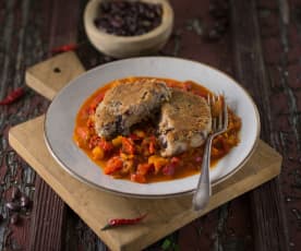 Bohnenlaibchen mit Paprikaragout (vegan)