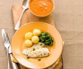 Creme de tomate e Filetes de pescada com batatinhas