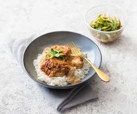 Chicken in peanut sauce with chilli-cucumber salad