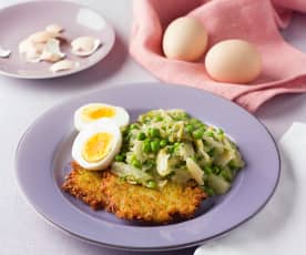 Wiener Kochsalat mit Erbsen, Rösti und Ei