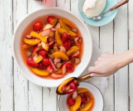 Pickled fruit salad with honey labne