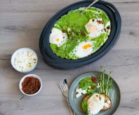 Ærte shakshuka med bacondrys