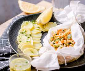 Fish and mixed vegetable parcels