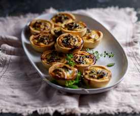 Mini quiches de verduras con confit de pato en cocción lenta
