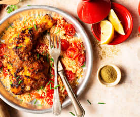 Pollo a la chermoula con cuscús de tomate - Marruecos