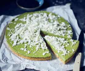 Matcha-Tarte mit weißer Schokolade