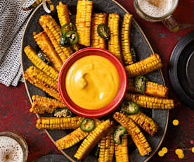 Cornribs mit veganer Chilli-Cheese-Sauce