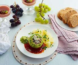 Menù: Zucchine ripiene con contorno di patate; Treccia multicerali; Gelo d’uva (Bimby Friend)
