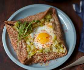 Galettes aux poireaux, œuf et comté